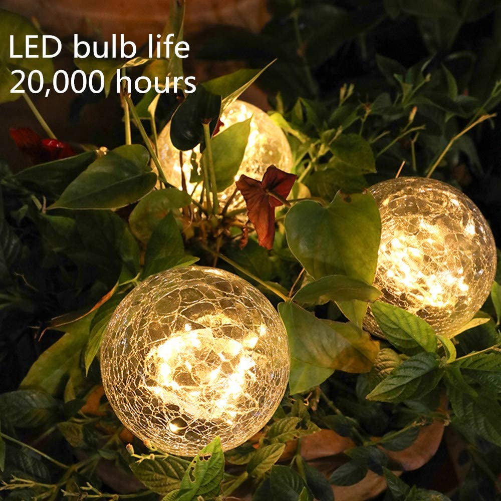 2Pcs Solar Lights Outdoor Garden Decor Cracked Glass Ball Warm Lights